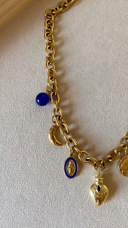 Charm Corazón Dorado Azul